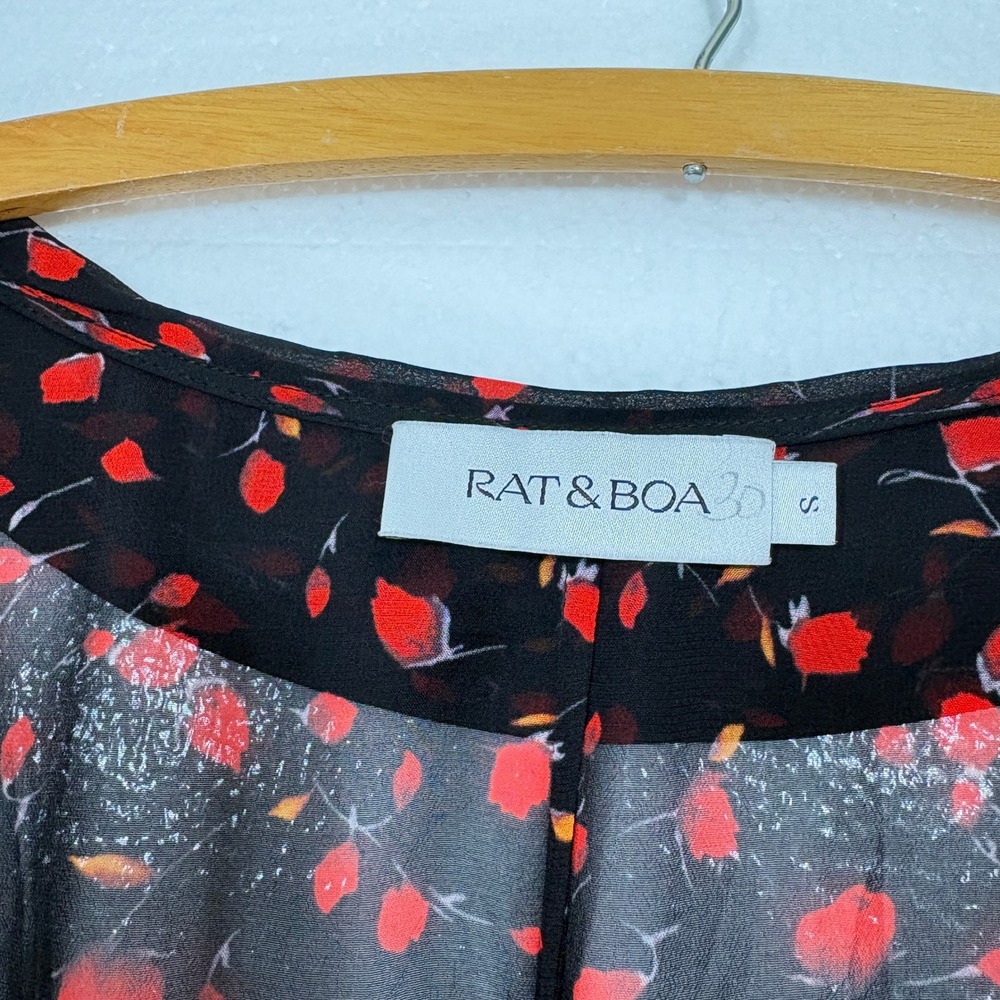 Rat & Boa Magnolia Maxi Dress Black Red Floral Puff Sleeve V-Neck Size S - Picture 4 of 11